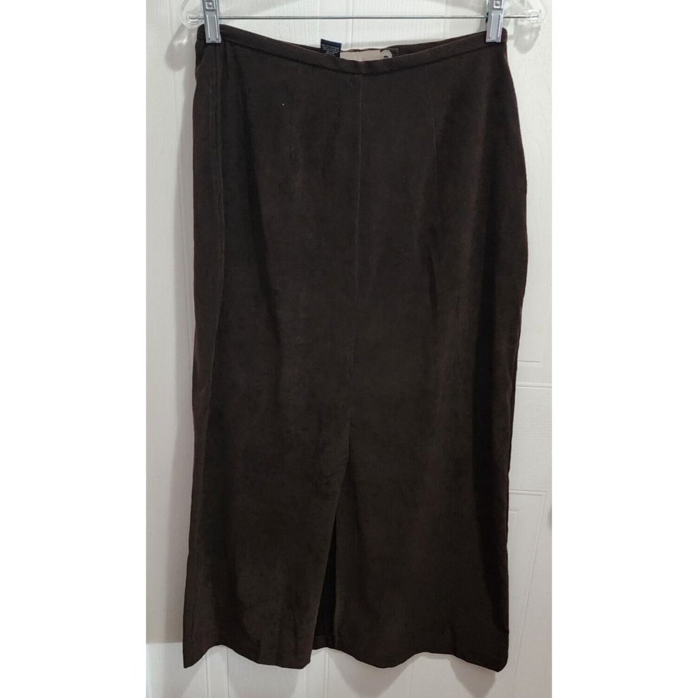 IVY Women's Long Stretch Maxi Pencil Skirt Suede Brown Retro 90's Goth Size 8 - Picture 9 of 10